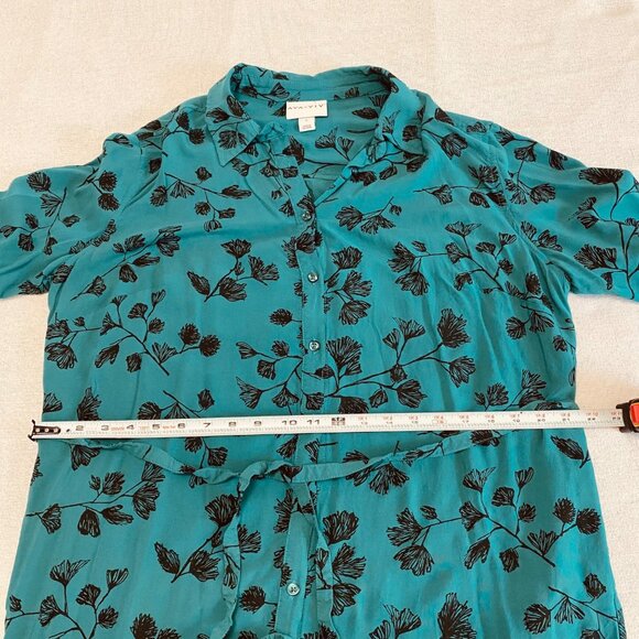Ava & Viv Button Front Shirt Dress Women's Plus Size X Teal Black Floral Rayon - Picture 12 of 13